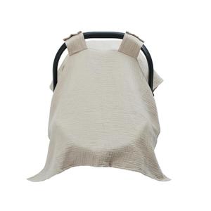 Meracorallo Muslin Baby Car Seat Cover, 100% Organic Cotton Infant Carrier Cover, Lightweight Breathable Soft Carseat Canopy for Baby Boys and Girls (Beige)