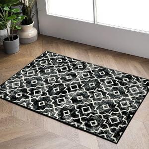 Wonnitar Moroccan Washable Runner Rug - Runner Rugs for Hallway, Long Non-Slip Distressed Bathroom Throw Mat, Modern Trellis Carpet Runner for Bedroom Kitchen Entrance, Black (1'11" x 7'11")