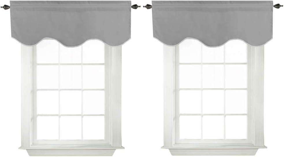 Turquoize Dove Grey Valance for Windows Room Darkening Scalloped Valance for Living Room/Bedroom Rod Pocket Basement Valance for Small Window, 52" x 18" Inches, 2 Panels, Dove Gray
