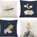 Kids Bedroom Space Decorative Pillow Covers,Spaceship Galaxy Theme Throw Pillow Covers Decor for Boys Toddler Baby Room Playroom Classroom Nursery,18x18 Inch Pillowcase Set of 4