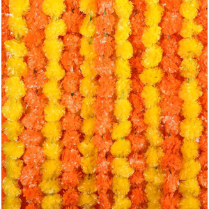 Tigeen 20 Pcs Marigold Garland for Decoration 4 Feet Artificial Marigold Flowers Mantle Decoration Indian Marigold Flowers Faux Garlands for Wedding Party House Warming Decor (Yellow, Orange)