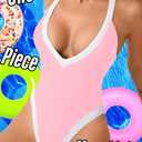 ChiaoLezhee Color Block Swimsuit, Plunge V Neck High Cut, Pool Party Vacation, Sexy Backless One Piece Bathing Suit Cheeky (Pink, Medium)
