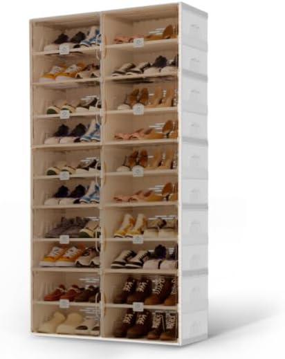 Foldable Shoe Rack Organizer for Entryway with Clear Magnetic Doors - Large Capacity Shoe Cabinet for Boots, Sneakers & All Shoes, Easy Assembly, White 10-Tier 40 Pairs