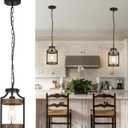 Farmhouse Pendant Light, Rustic Wood Metal Light Fixtures with Adjustable Hanging Chain, Small Pendant Lighting for Kitchen Island, Dining Room, Entryway, Cafe & Bar, 2 Pack