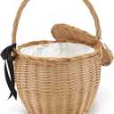Miuco Womens Wicker Basket Bag Handmade Straw Rattan Bamboo Bag With Lid Handbag