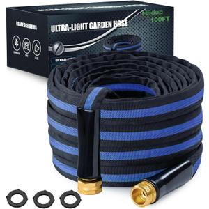 Ultra Lightweight 100FT Garden Hose - Heavy-Duty Kink-Free Flexible Hose, Non-Expanding Design with Aluminum Brass Fittings, Crush-Proof for Yard/Lawn/Outdoor Use(black-blue, 100 FT)