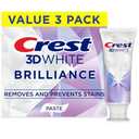 Crest 3D White Brilliance Bright Mint Teeth Whitening Toothpaste, 4.3 oz Pack of 3, 100% More Surface Stain Removal, 24 Hour Active Stain Prevention, Whiter Teeth in 3 Days, Pack Of 2