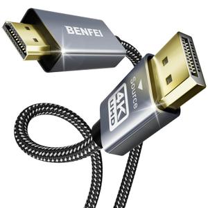 BENFEI 4K DisplayPort to HDMI 3 Feet Cable[Aluminum Shell, Nylon Braided], Uni-Directional DP 1.2 Computer to HDMI 1.4 Screen Cable Compatible with HP, ThinkPad, AMD, NVIDIA, Desktop and More (Grey)