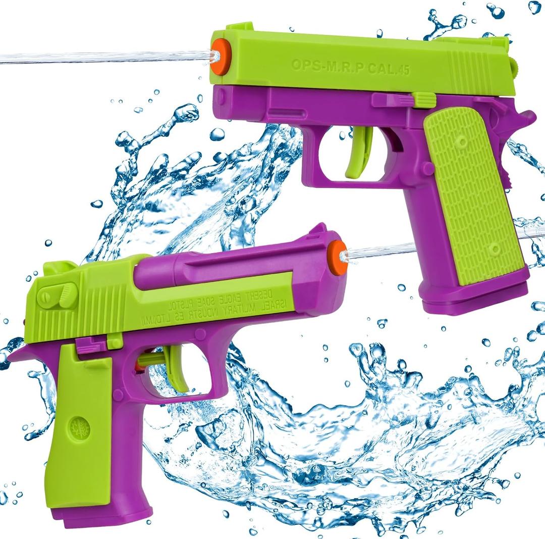 2 Packs Water Gun for Kids Squirt Guns Water Blaster Soaker Toys Water Pistol Toys for Boys Girls Toddlers, Outdoor Beach Swimming Pool Game Summer Party Favor (Purple and Green)