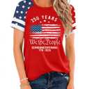American Flag Shirt Women 4th of July Shirts USA Flag Graphic Patriotic Tshirt Raglan Color Block Tops (Red, M)