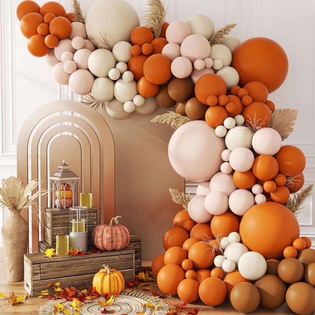 147pcs Fall Balloon Arch Kit, Thanksgiving Balloon Garland with Nude Sand White Brown Burnt Orange Balloons for Boho Wedding Thanksgiving Baby Shower Fall Birthday Party Decorations