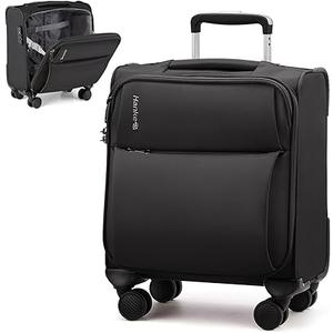 Hanke Underseat Carry On Luggage with Wheels, Lightweight Small Suitcase Airline Approved 16 Inch Softside Personal Item Travel Bag for Women Men, Compact Under Seat Luggage with Spinner Wheels,Black