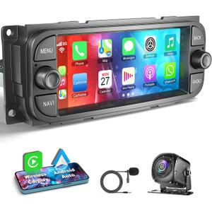 [4G+64G] Car Radio for Dodge RAM 2002 2003 2004 2005 2006, for Jeep Wrangler 2003 2004 2005 2006,Jeep Grand Cherokee 1999-2004, Support Wireless Carplay&Android Auto, 6.8 inch IPS Touchscreen
