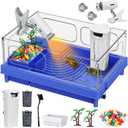 Turtle Tank Kit with Light & Filter, 10 Gallon Aquarium, Easy to Install & Clean, Basking, Feeding & Swimming Areas for Small Turtles