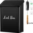 Metal Magnetic Lint Bin for Laundry Room, Wall Mounted Laundry Lint Bin with Lid & Lint Brush, Modern Farmhouse Laundry Room Decor (Pattern 1, Black)