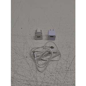 Wall Charger: A white USB-C wall charger, possibly a 20W or 30W model, compatible with various devices like iPhones, iPads, and Samsung smartphones.
Car Charger: A white car charger adapter with a USB port, designed to be used in a vehicle's power ou