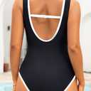 Daci Women One Piece Swimsuit Tummy Control Bathing Suit , Black and White XL 