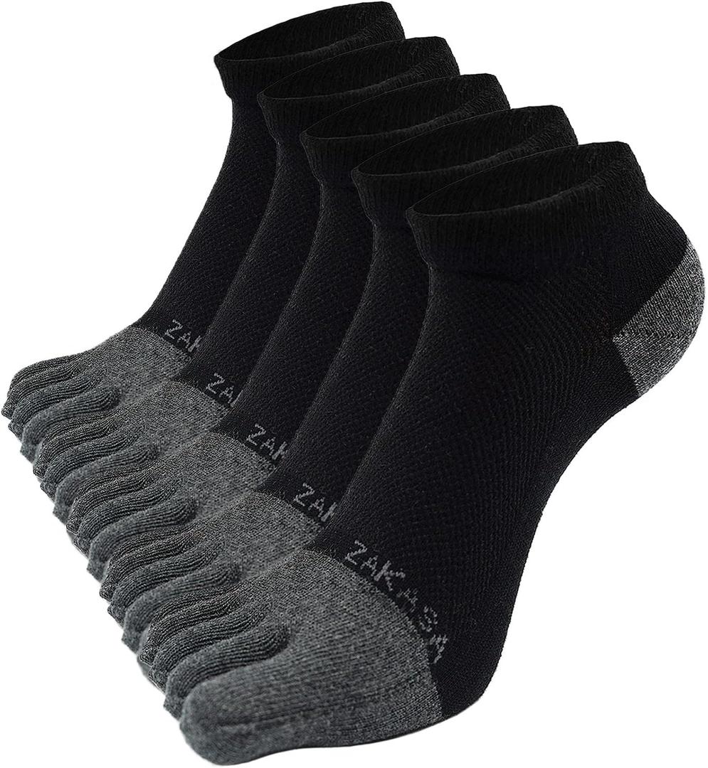 ZAKASA Toe Socks for Men Ankle: No Show Low Cut Toe Socks Individual Five Finger Cotton for Athletic Running 5 Pairs (10-12)