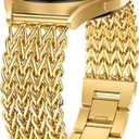 Minyee Compatible with Samsung Galaxy Watch 7 6 5 4 FE 40mm 44mm/Watch 6 Classic 43mm 47mm/Watch 5 Pro 45mm Bands Women, 20mm Dressy Stainless Steel Metal Gold Chain Strap Mermaid Designer Wristband