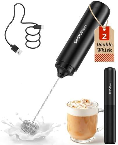SIMPLETaste Milk Frother Wand Rechargeable Handheld Drink Mixer, USB-C Electric Whisk with Stainless Steel Whisk for Coffee, Lattes, Cappuccino, Matcha, Hot Chocolate&Creamer