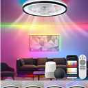 18.9" Modern Smart Ceiling Fan with Light and Remote Control,Flush Mount Low Profile Dimmable Ceiling Fan,Stepless Dimming Light and 6 Speeds Fan for Bedroom Works with Alexa Google-826 Black