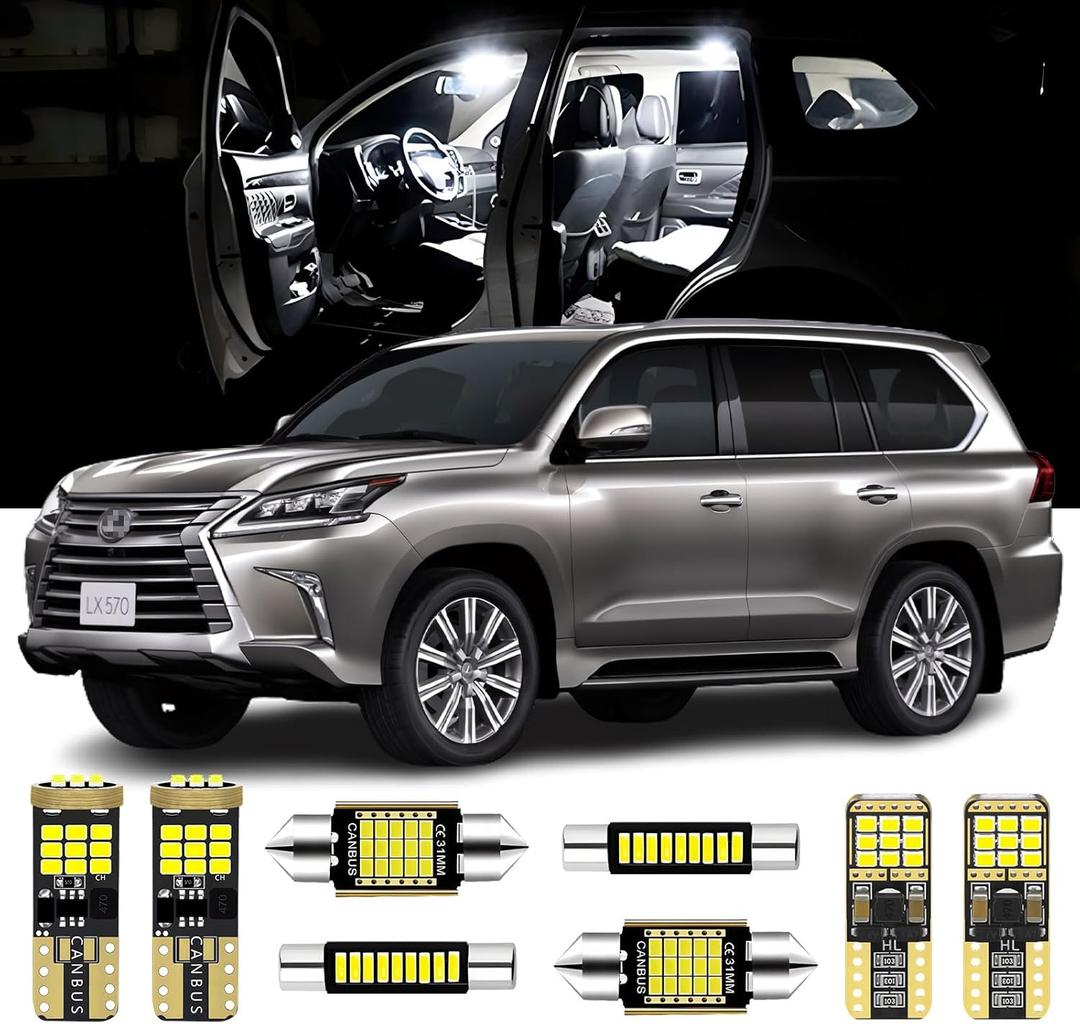 AENVTOL 17 Pieces Interior LED Lights Kit for Lexus LX570 2008 2009 2010 2011 2012 2013 2014 2015 2016 TOYOTA Land Cruiser 200 White LED Interior Bulbs Package + License Plate Lights, Install Tool