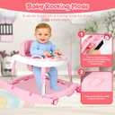 5-in-1 Baby Walker for Boys and Girls Music and Lights 6-18 Month, Foldable Baby Walkers with 5 Adjustable Heights, Infant Toddler Walker with Wheels and Combo Portable（Pink）