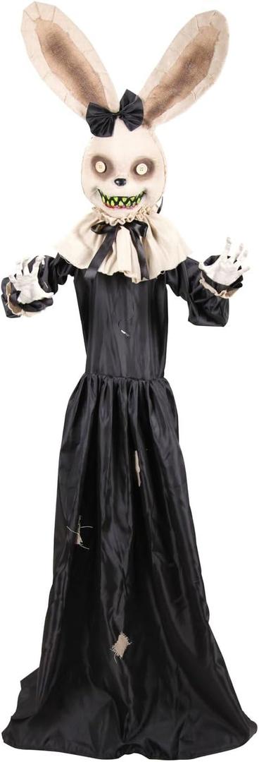 Haunted Hill Farm 5.6-Ft. Black Rabbit Halloween Animatronic with Sound