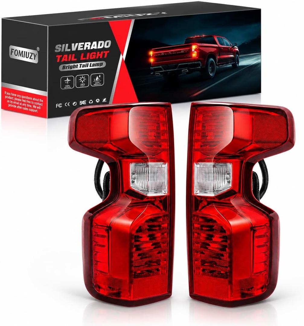 Halogen Tail Lights Assembly Fit Chevy Silverado 1500 2019 2020 2021 2022 2023 2024 2025 Chevrolet 2500 3500 HD 2500HD 3500HD Rear Brake Back Up Lamp Taillight Lens Left Driver Right Passenger