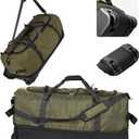 CONTAIL 32-Inch Rolling Duffle Bag, Expandable 110L-140L Capacity, Soft-Sided Foldable Design with Dual Wheels, No Traditional Telescoping Handle, for Travel, Business,Military Green