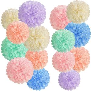 EASY JOY 15PCS Pastel Paper Tissue Pom Poms Decoration Macaron Rainbow Candy Ice Cream Easter Flowers Wall Hanging Decor for Birthday Wedding Baby Shower