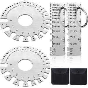 4 PCS Stainless Steel Metal Sheet Thickness Gauge with Round Dual Sided Wire Welding Gauge Measurement Tool, Plated Size Inspection Tool, Round Wire Cable Sheet Gage
