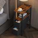 VIMBER 2 Set Narrow Side Table for Small Spaces, Skinny End Table with Charging Station, Sofa Beside Table with 2 Drawers 1 Open Compartment, Slim Nightstand with USB Ports Outlet, Rustic and Brown
