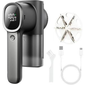 Rechargeable Fabric Shaver & Lint Remover, Electric Sweater Defuzzer with 3 Speeds, 6 Leaf Blades, LED Display & Type-C Fast Charging, Lint Shaver for Clothes, Furniture, Sweater, Couch