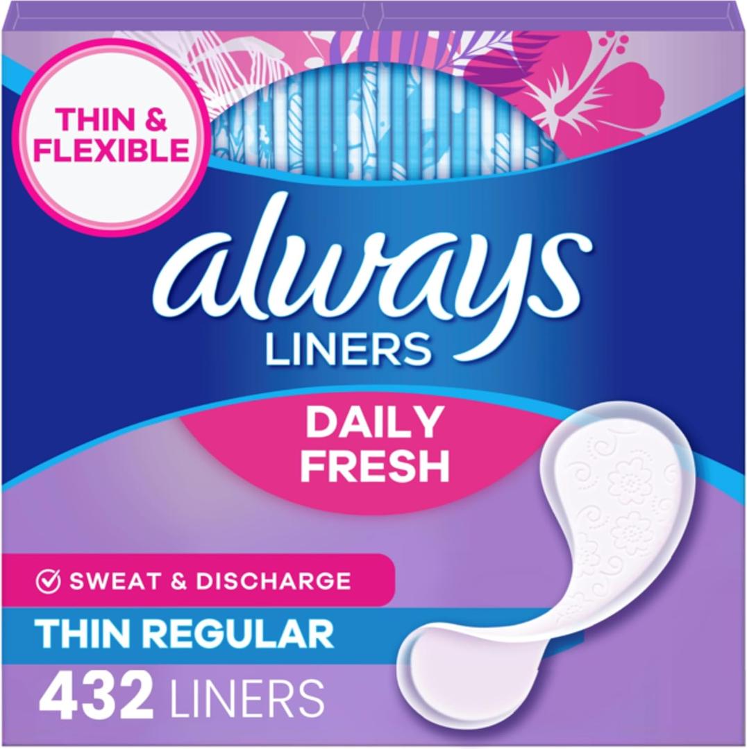 Always Panty Liners for Women Daily Liners, Regular Absorbency, Unscented, 216 Count x 2 (432 Total)