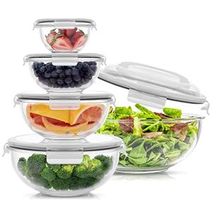 JoyJolt Kitchen Mixing Bowls. 5pc Glass Bowls with Lids Set – Neat Nesting Bowls Large Mixing Bowl Set incl Batter Bowl, Cooking Bowls, Storage Bowls with Lids and Big Salad Bowl with BPA-Free Lids