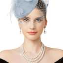 BABEYOND Fascinator Hat Veil Feather Fascinators Hair Clip Tea Party Pillbox Derby Hat Fascinator Bridal Wedding (Light Blue)