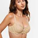 Wingslove Women's Sexy Lace Plus Size Embroidered Sheer Unpadded Underwire Unlined See Through Bra (34D, Nude)