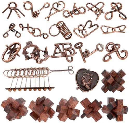 24 Pcs Brain Teaser Puzzles for Adults - Metal Puzzles 3D Puzzle Game Toys for Adults Teens - Wooden Unlock Interlocking Puzzle Adult IQ Education Smart Toys