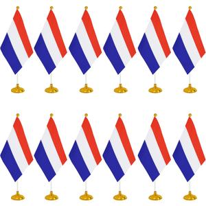 WXTWK 12 Pack Netherlands Flag Dutch Desk Flag Small Mini Netherlands Table Flags With Stand Base,Home Office Festival Events Celebration Decorations