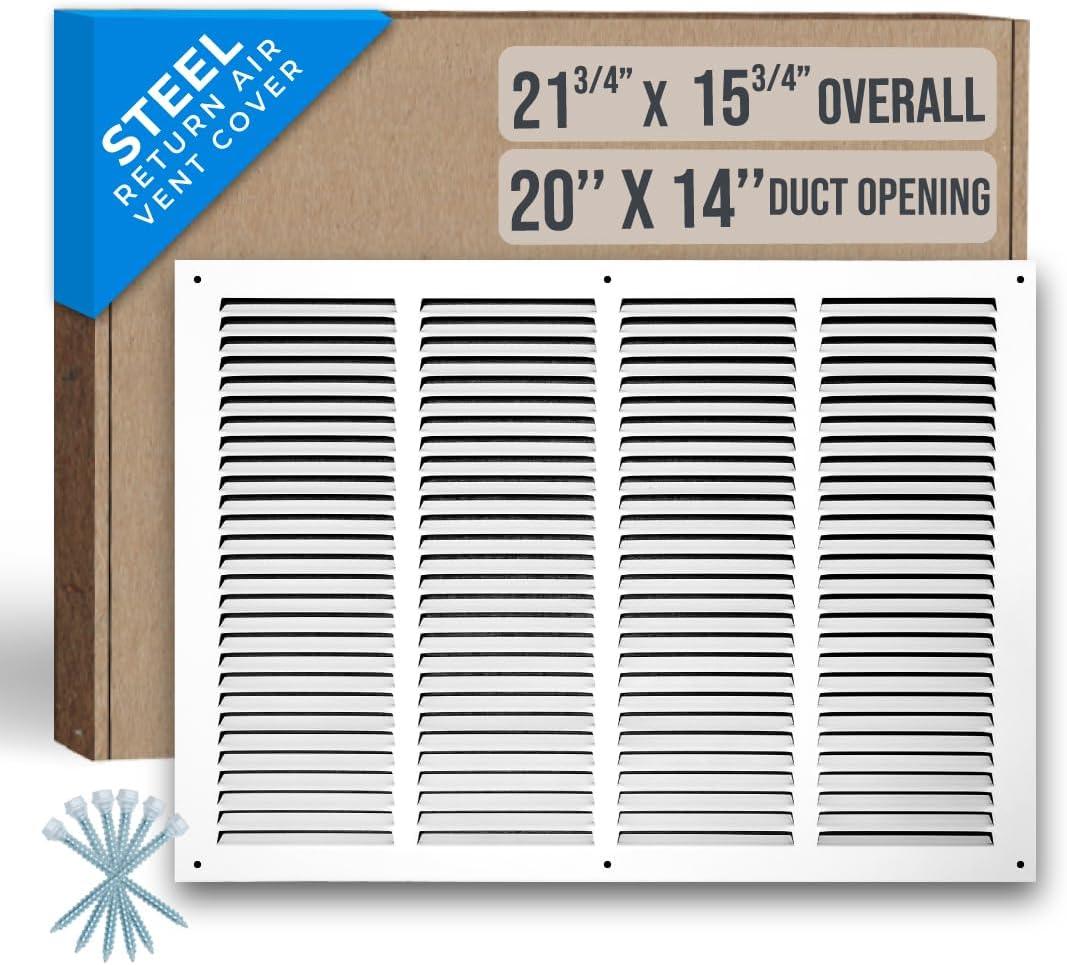 Fits 20x14 Duct Opening | Steel Return Air Grille by Handua | Vent Cover Grill for Sidewall and Ceiling | White | HVAC Cold Air Intake Grille | Outer Dimensions: 21.75"W X 15.75"