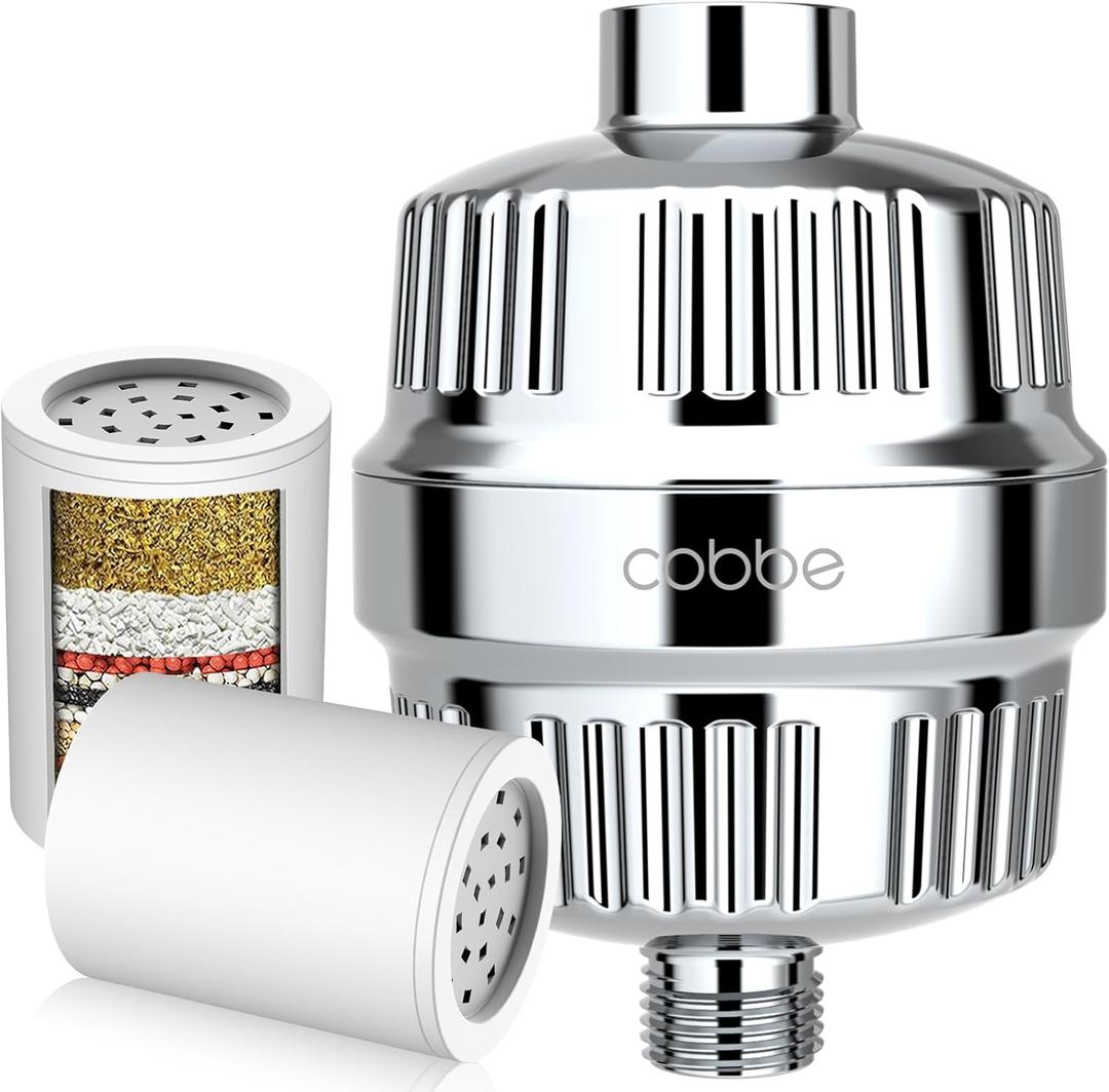 Cobbe Shower Filter for Hard Water Shower Head Filter - with 2 Replaceable Filter Cartridges - High Output Shower Water Filter for Removing Chlorine and Harmful Substance, Chrome (Chrome)