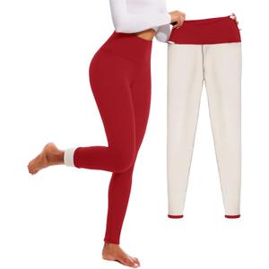 FULLSOFT Thick Fleece Lined Leggings for Women  High Waisted Winter Thermal Warm Yoga Pants Workout Tummy Control Leggings (XX-Large, Red)