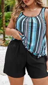 Tankini Swimsuits for Women Tummy Control Two Piece Bathing Suits Flowy Swim Tops with Boy Shorts 22W