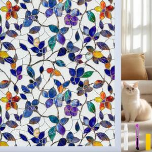 COUNTEWOL Window Privacy Film with Installation Tools Home Decorative Colored Glass Window Stickers Reusable electrostatic Rainbow Stickers (Frosted Stained Leaf, 17.5 x 78.7 in)
