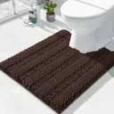 U Shaped Toilet Bath Rug, Luxury Chenille Contour Mat for Bathroom, Soft Comfortable Shaggy Commode Rug, Water Absorption, Non-Slip, Extra Thick, Machine Wash, 20 x 20 Inch, Brown