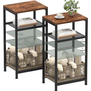 Heybly Small Side Table Set of 2, Tall End Table with Adjustable Shelf, Nightstand, Telephone Table, Accent Table Stand, Entryway Table, Bedroom,Living Room, Office,Kitchen, Rustic Brown HET003SR2