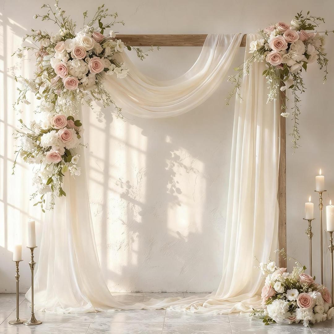 Wedding Arch Draping Fabric 28" x19FT, Sheer Chiffon Fabric Backdrop, 1 Panel Ivory Drapes for Wedding Ceremony Decor, Decorative Arch Drapery for Birthday Party Ceiling Curtain Backdrop