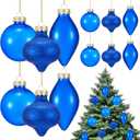 HyDren 12 Pcs Plastic Christmas Ornaments for Tree Christmas Ball Finials 2.4''- 3.15" Vintage Shatterproof Drop Hanging Ornaments 3 Style Tree Decoration for Home Xmas Holiday Party Decor(Blue)