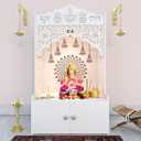 Divine Wooden Pooja Mandir for Home with Spacious Shelf & Inbuilt Focus Light White Pooja Mandir, Height 109 cm Temple I White Finish I Temple for Home